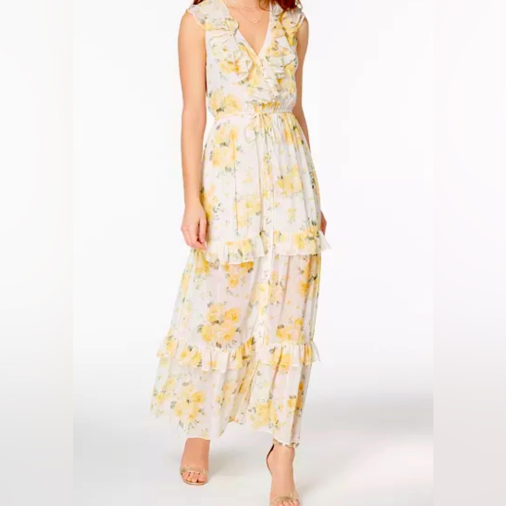 💐NWOT Floral Yellow and White Maxi Dress Small Women Summer Spring Style